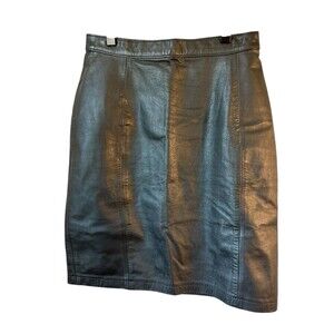 AMATI Mini Skirt Women's 7/8 Black 100% Leather Pencil Lined edgy downtown y2k